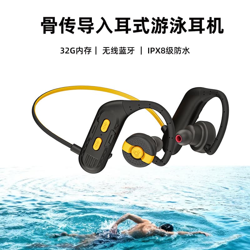 Cross-Border Bone Conduction Sports Headphones, Wireless Bluetooth, 32GB Large Memory, IPX8 Waterproof, Underwater Swimming Headphones