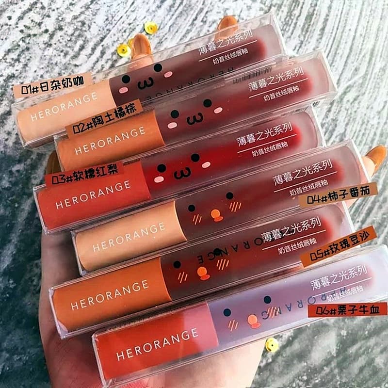 HERORANGE Twilight Milkshake Velvet Lip Glaze Air Matte Non-Stick Cup Student Whitening Lip Mud