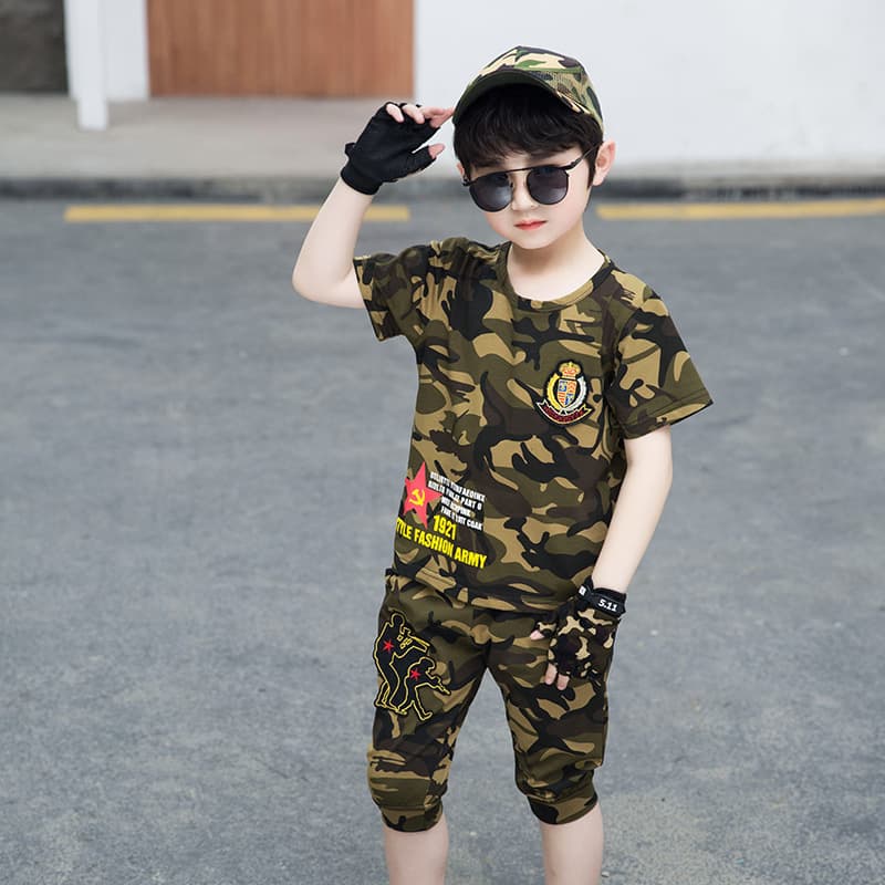 Children's camouflage uniform sets, summer camp outfits for primary and secondary school students, special forces-style short-sleeved police uniforms, kindergarten military training uniforms