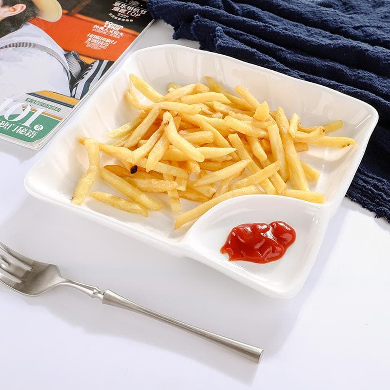Ceramic Square Dumpling Plate Snack Fries Dish Deep Plate Rice Plate with Vinegar Dish Home Use Dumpling Plate Serving Dish