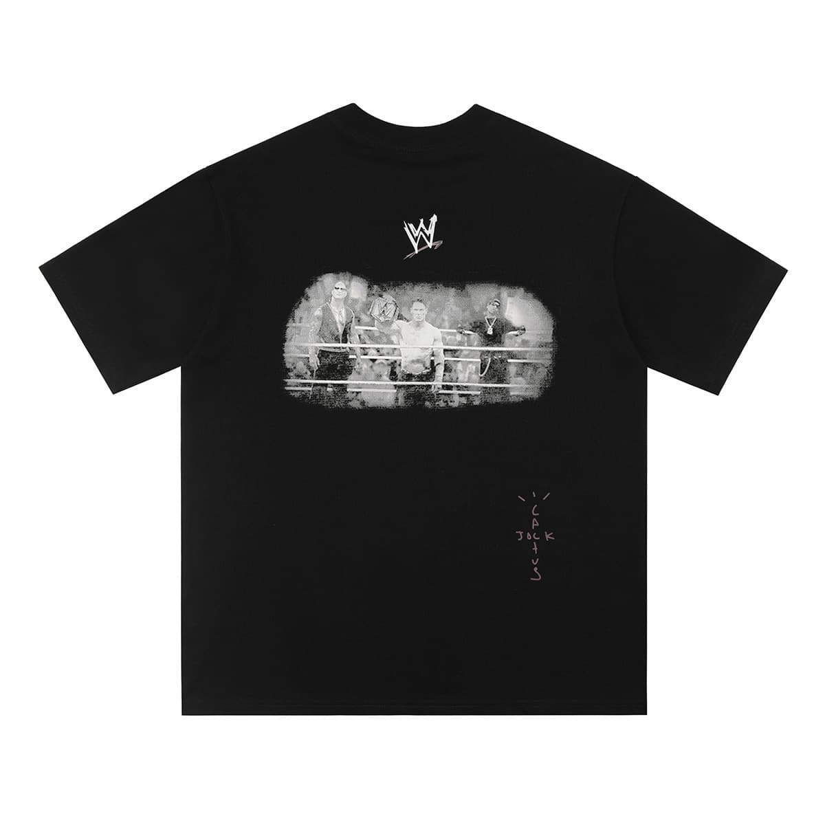 TRAVIS SCOTT WWE Co-Branded Saina Round Neck Short-Sleeved American Trendy T-Shirt for Men and Women, Same Style Cross-Border Trendy Brand Loose Fit