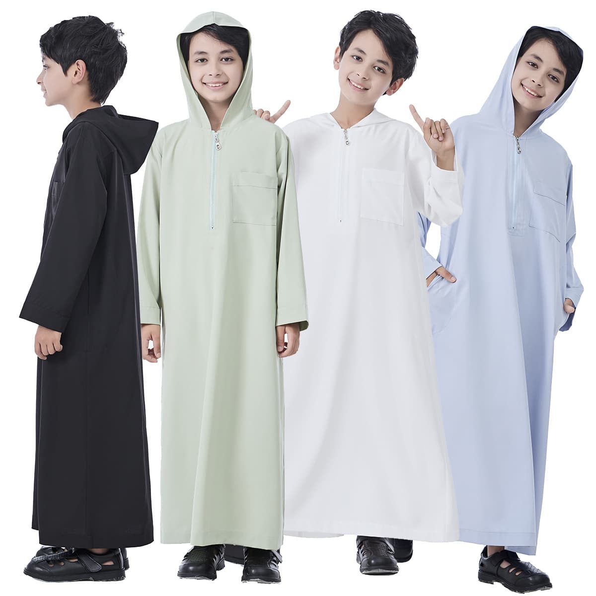 Factory In-Stock Cross-border Hot Seller Middle Eastern Boys' Hooded Robe Saudi Dubai Turkey Travel Hui Ethnic Clothing