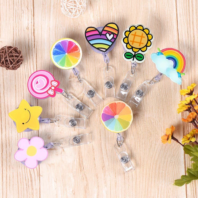Cartoon Retractable Clip for ID Badge Holder, Work Card Retractable Clip with Cable Puller, Lanyard ID Clip, Badge Holder