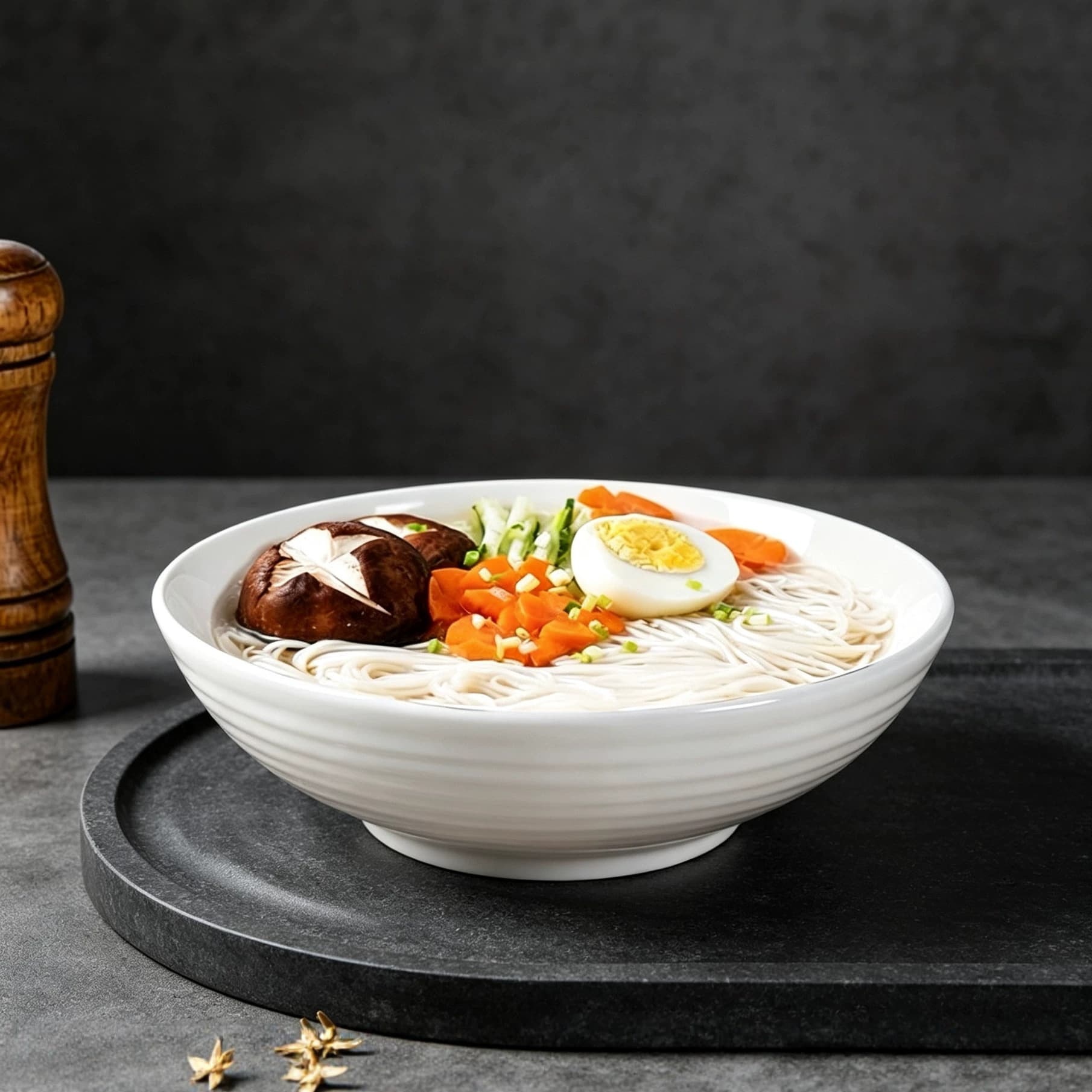 Pure white ceramic noodle bowl ramen bowl 7-inch horizontal stripe bowl household ceramic soup bowl ramen restaurant fast food restaurant rice bowl
