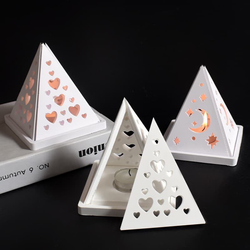 DIY Christmas Snowflake Pyramid Candle Holder Silicone Mold Heart Moon Splicing Pyramid House Plaster Mold