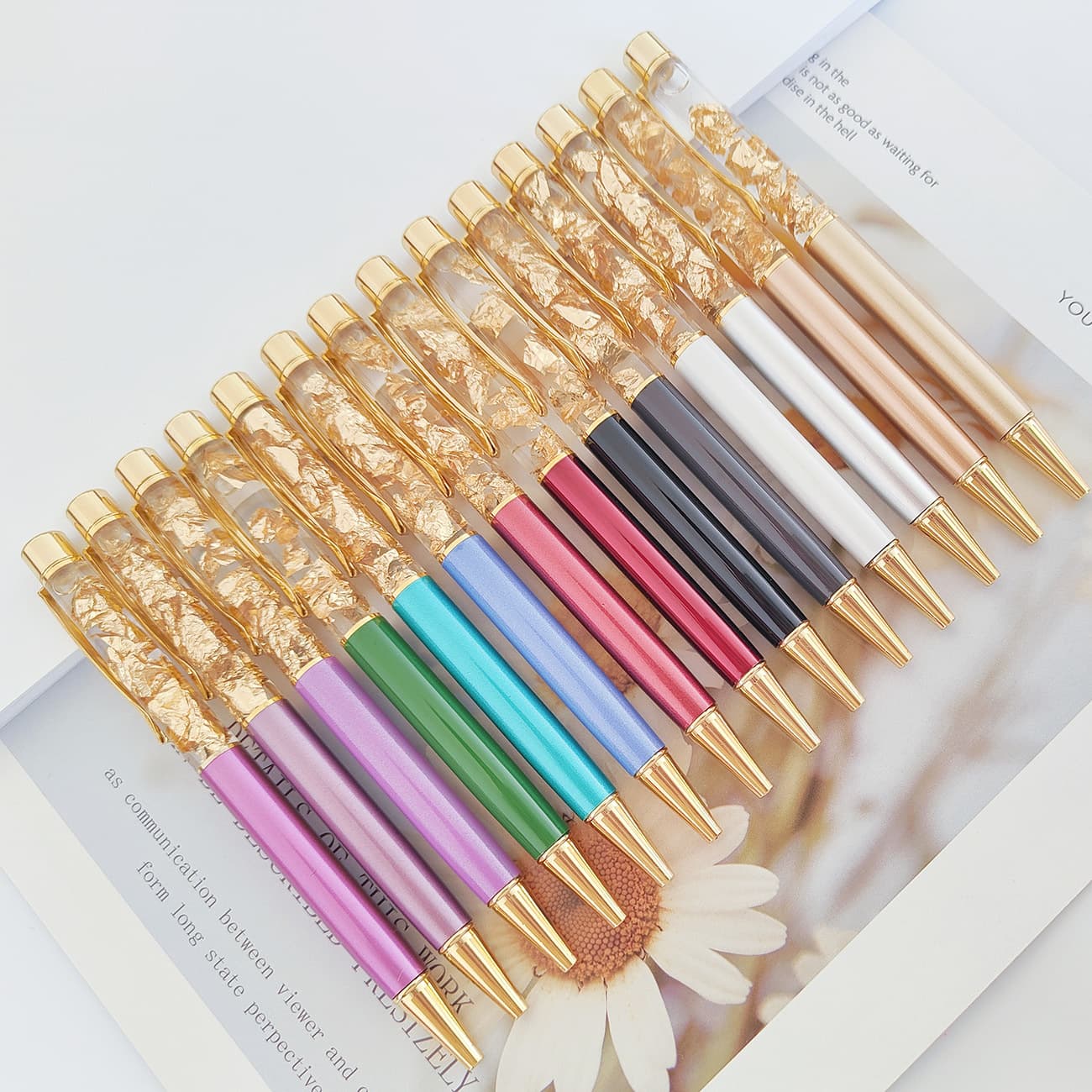 Wholesale gold foil paper pens, gold foil pens, oil pens, sequin powder oil pens, advertising gift pens, metal pens, ballpoint pens