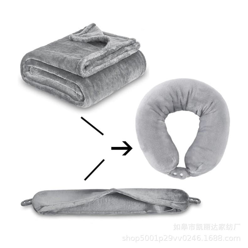 Amazon 2-in-1 U-Shaped Pillow Travel Set, Portable First-Class Airplane Flannel Outdoor Travel Blanket