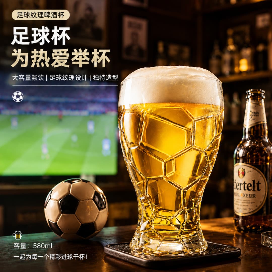 Ultra-large capacity embossed beer mug for the Football World Cup thickened draft beer for home use with high-looking internet celebrity craft juice drink