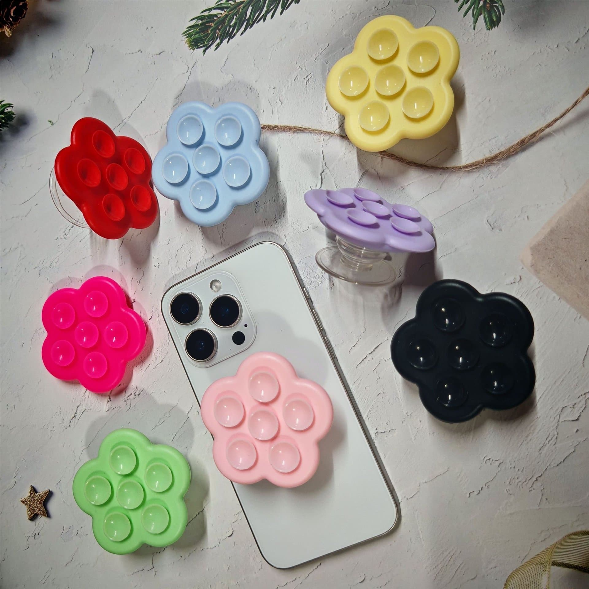 New Silicone Flower Suction Cup Adhesive Phone Stand Foldable Air Cushion Personalized Pop Grip Can Suck on Flat Surfaces