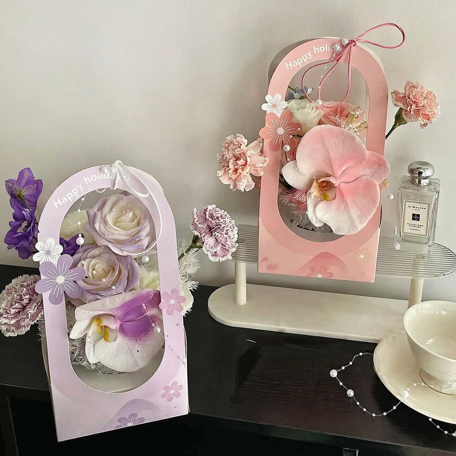 Portable Flower Basket Paper Teacher's Day Flower Arrangement Box Floral Packaging Material Fresh Flower Tote Bag Potted Plant Portable Flower Box