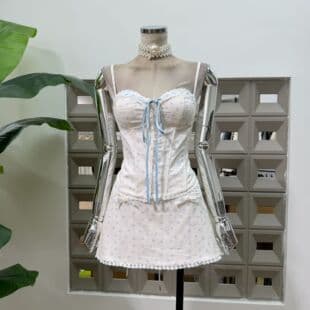 Amazon Beautiful Floral Print Camisole Hook Fishbone Padded Corset + A-Line Floral Hem Anti-Exposure Skirt Two-Piece Set