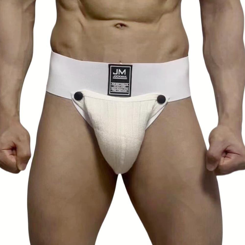Men's Sexy Double Underwear Removable Pocket Knitted Cotton Breathable Warmth Low Waist Briefs T-Panties