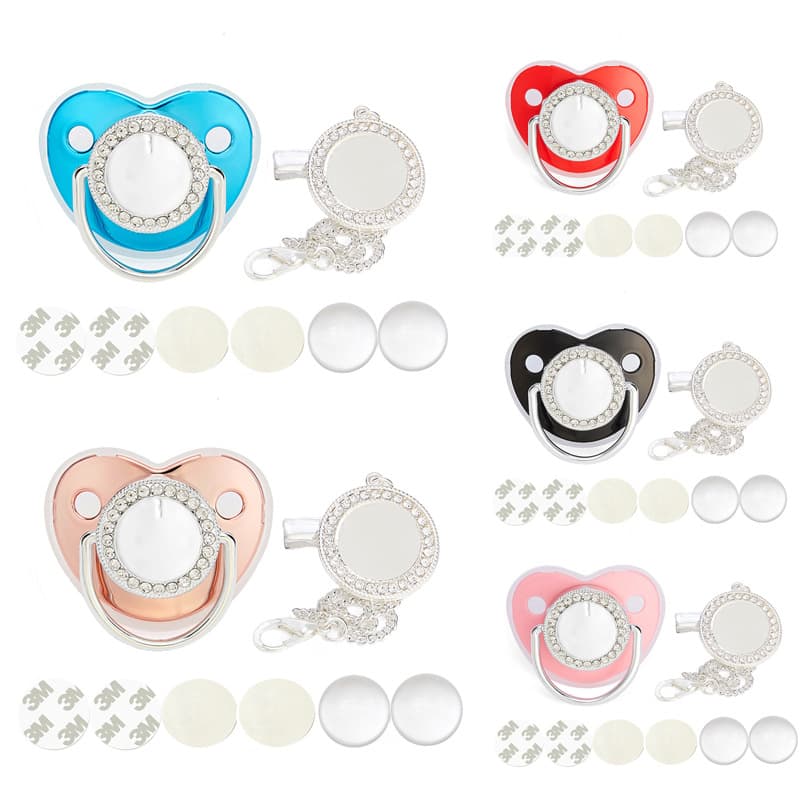 Silver Diamond Heat Transfer Baby Pacifier Aluminum Sheet Heat Sublimation Point Diamond Infant Soothing Nipple Shield