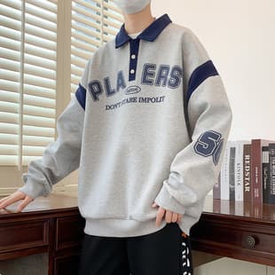 Spring and Autumn Long-Sleeve Sweatshirt for 12-Year-Old Boys, Stylish Polo Shirt for Middle and High School Students Aged 13-15, Boys' Big Kid Top