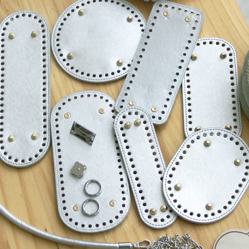 Leather PU Base Hand-Woven DIY Oval Bag Accessories Bucket Bag Dumpling Bag Silver Bottom Support