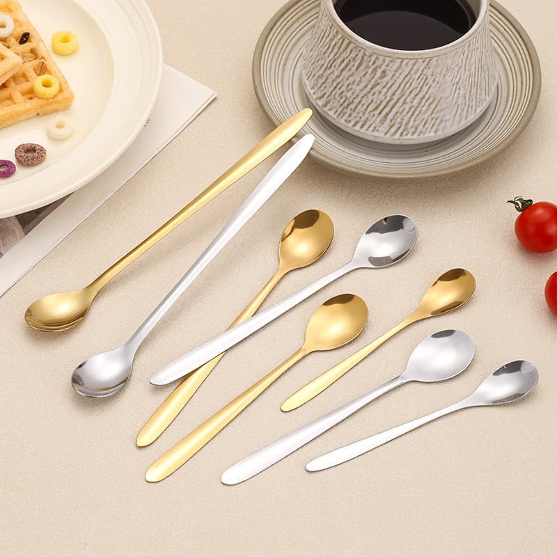 Stainless steel long handle stirring spoon small spoon extended coffee spoon simple dessert milk tea honey ice spoon dessert spoon