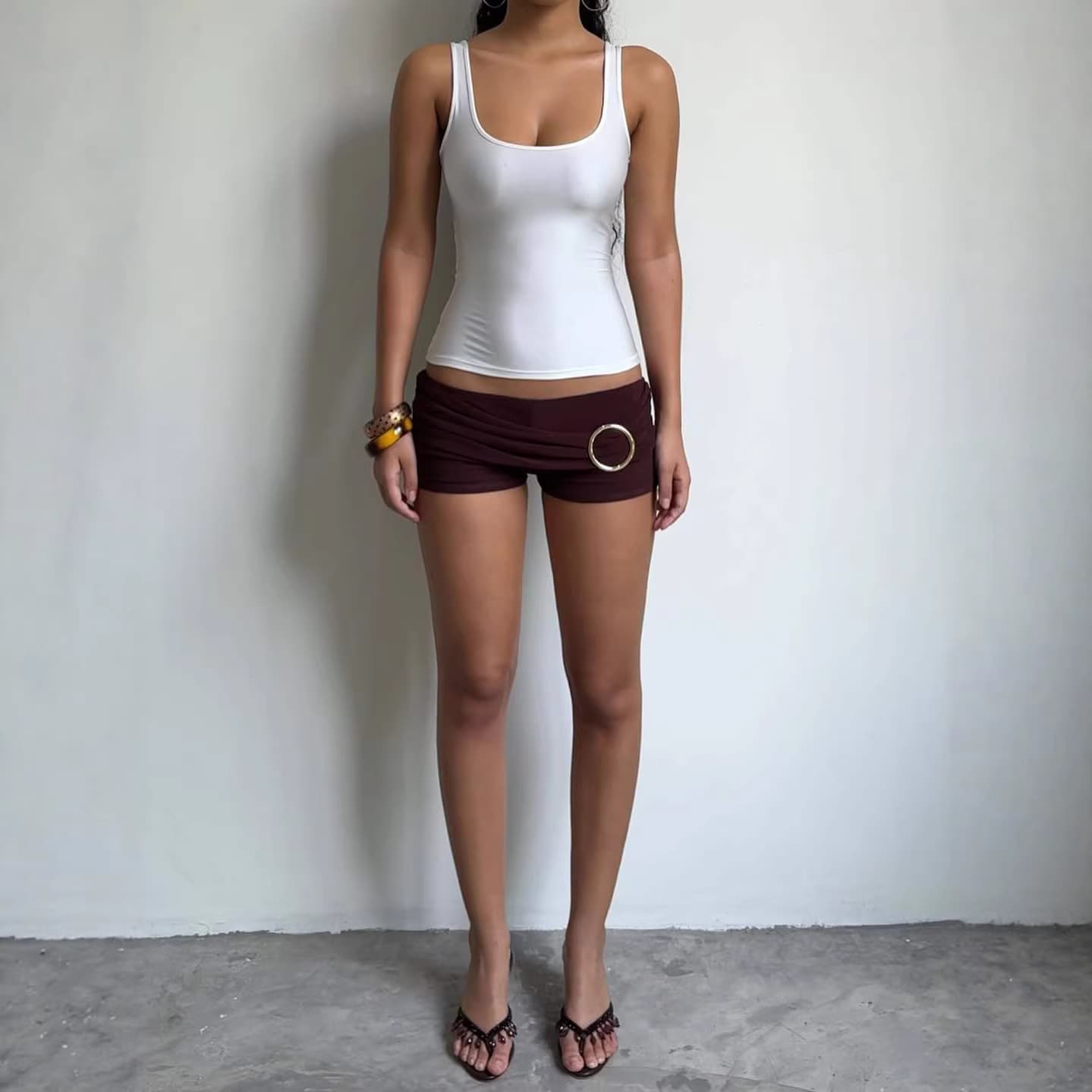 New Summer Solid Color Sexy Y2K Style Pleated Metal Button Low Waist Slim Shorts for Women, Amazon Cross-Border