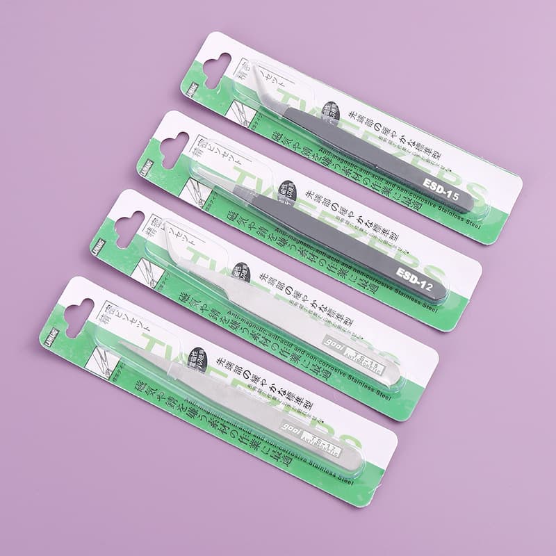 Accessory Tweezers, Stainless Steel Model Tweezers, Curved and Straight Head, Blister Packaging, No Text