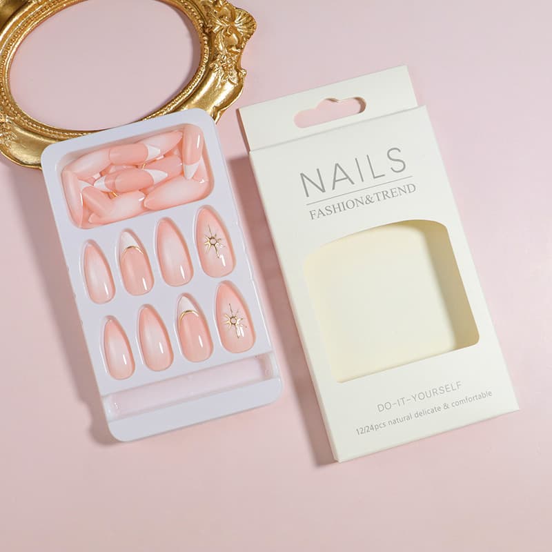 2025 New Cross-border Ins Epoxy Almond Nails 3D Tactile Embossed Press-on Nails 24 Pieces