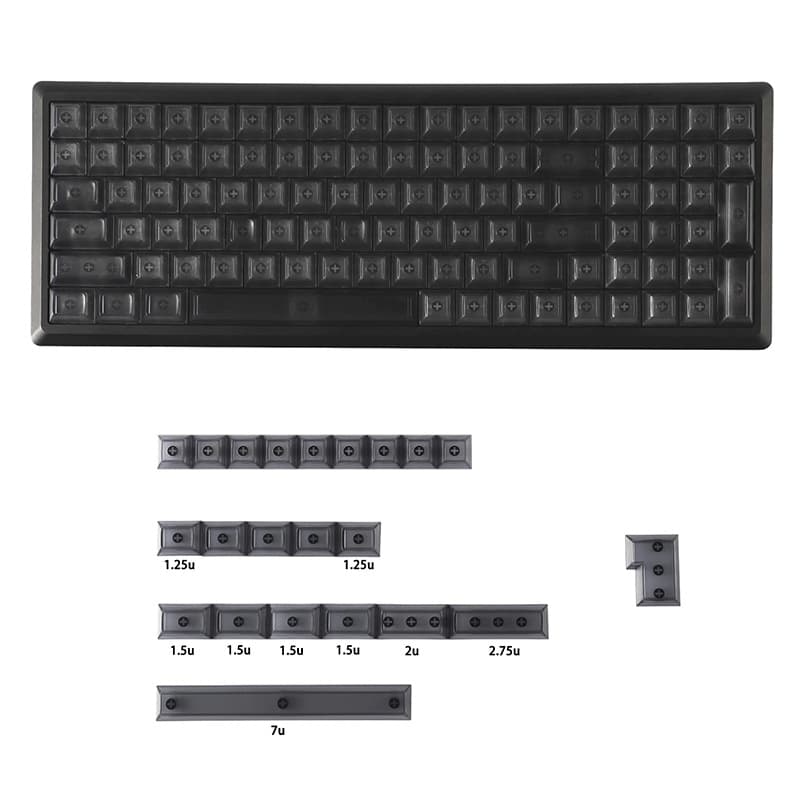 DSA Height 122 Key Frosted ABS Material Transparent Black No Legend Small Full Set Cross Stem Custom Translucent Keycaps