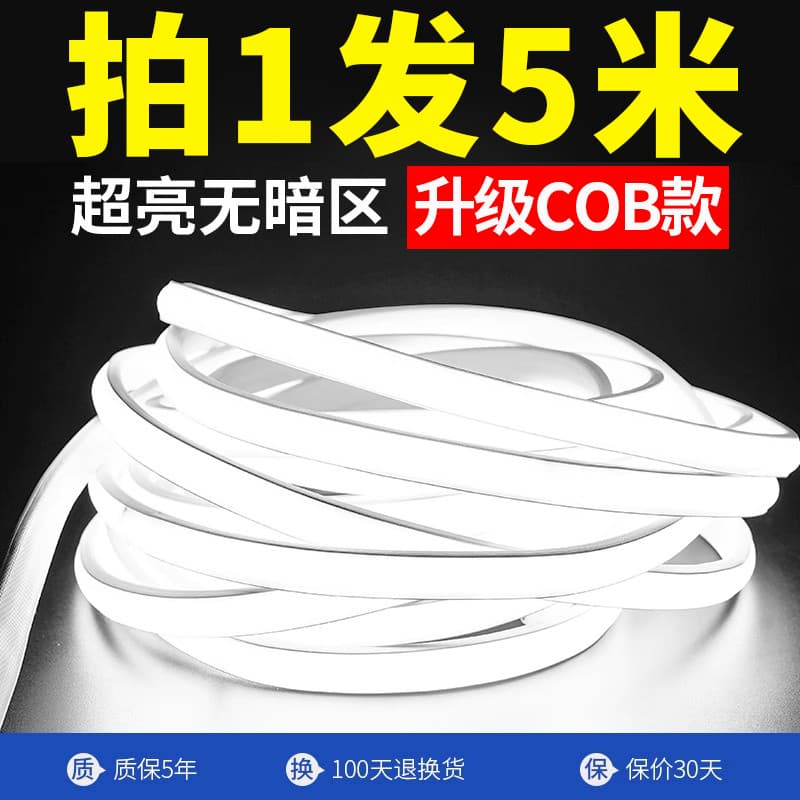 LED Strip Light Outdoor Ultra-Bright Waterproof COB Light Strip for Living Room, Stall, Outdoor Decoration, White Light 220V Home Use
