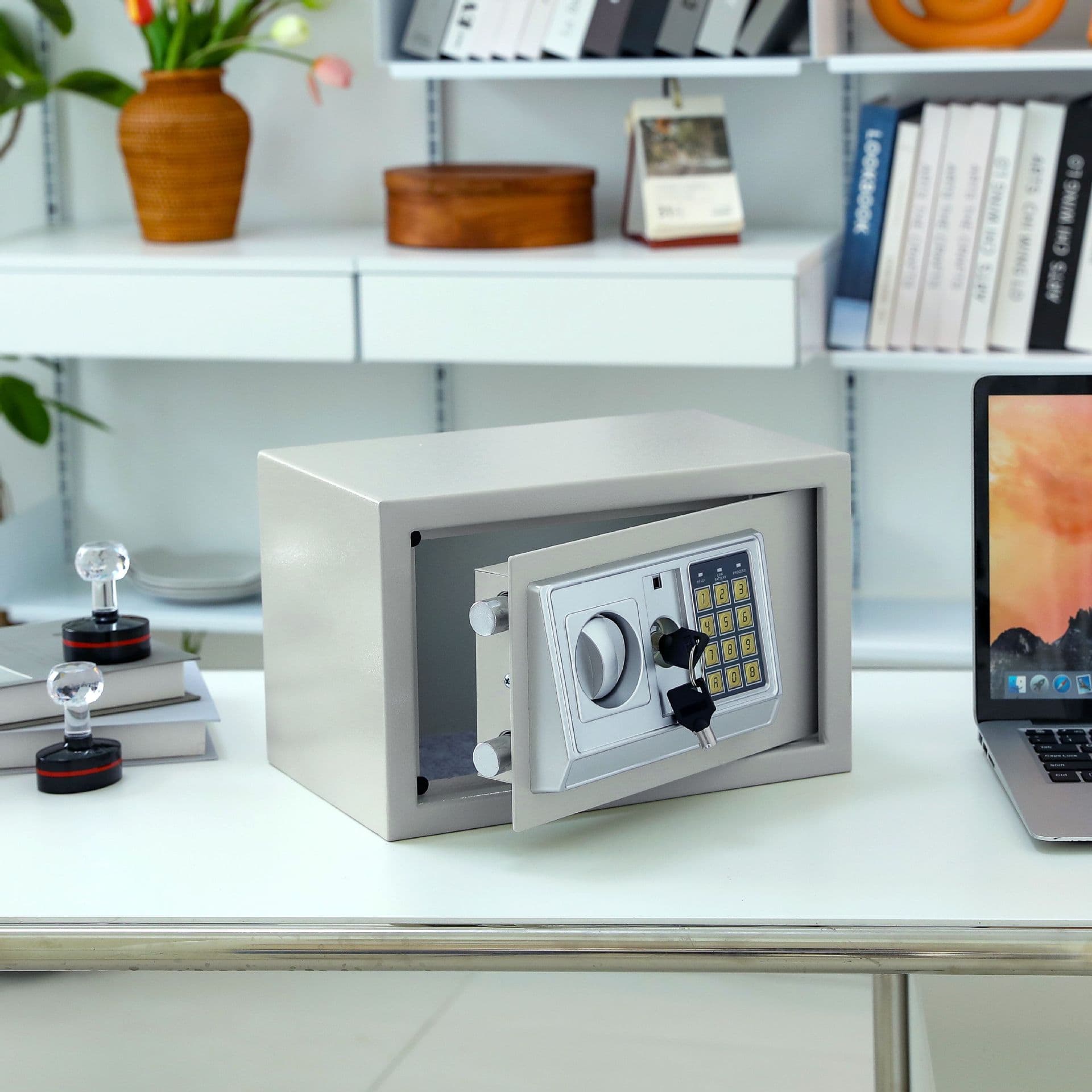 Home and Office Safe with Code, Full Steel Anti-Theft Storage Box, Bedroom Built-In Nightstand with Embedded Code Lock