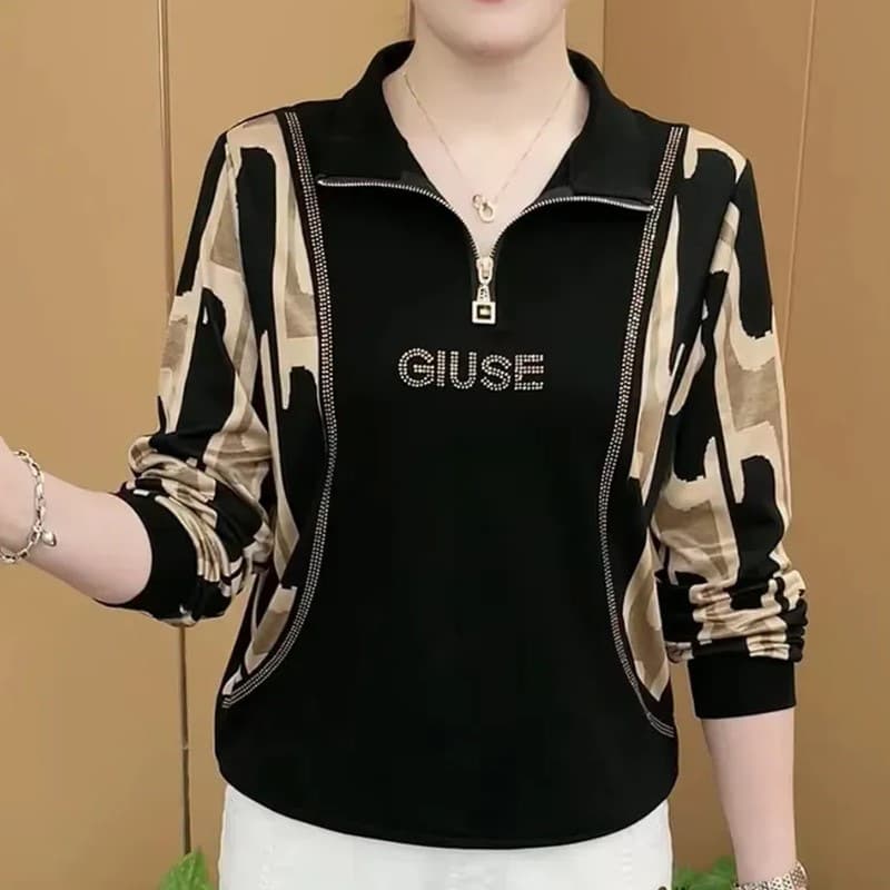 2023 Spring Autumn Long Sleeve Stylish Casual Middle-Aged And Elderly Women's Thin Sweatshirt Top Loose Fit For Mothers