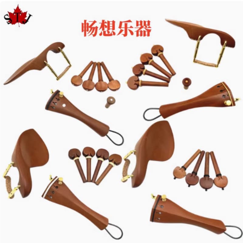 4/4 Violin Jujube Wood Accessories, Piano Shaft/String Twist/String Board/Cheek Rest/Tail Post, Complete Set of Accessories
