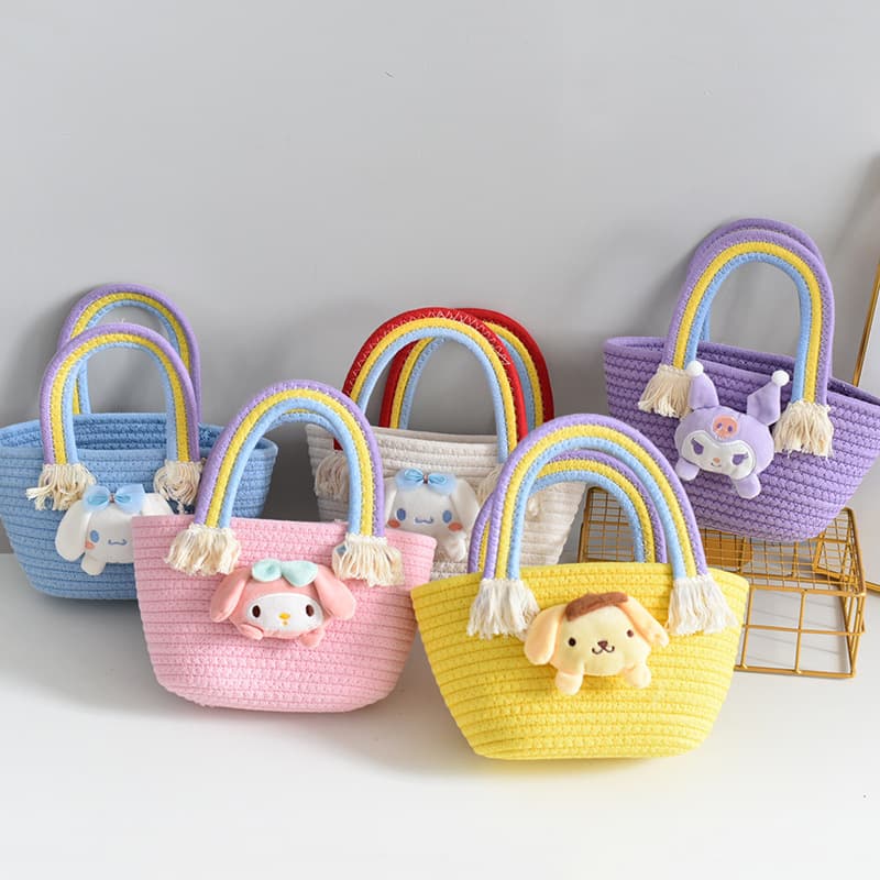 Girls' Bags Korean Style New Rainbow Cloud Handbags Children's Woven Bags Korean Style Large Capacity Straw Handbags