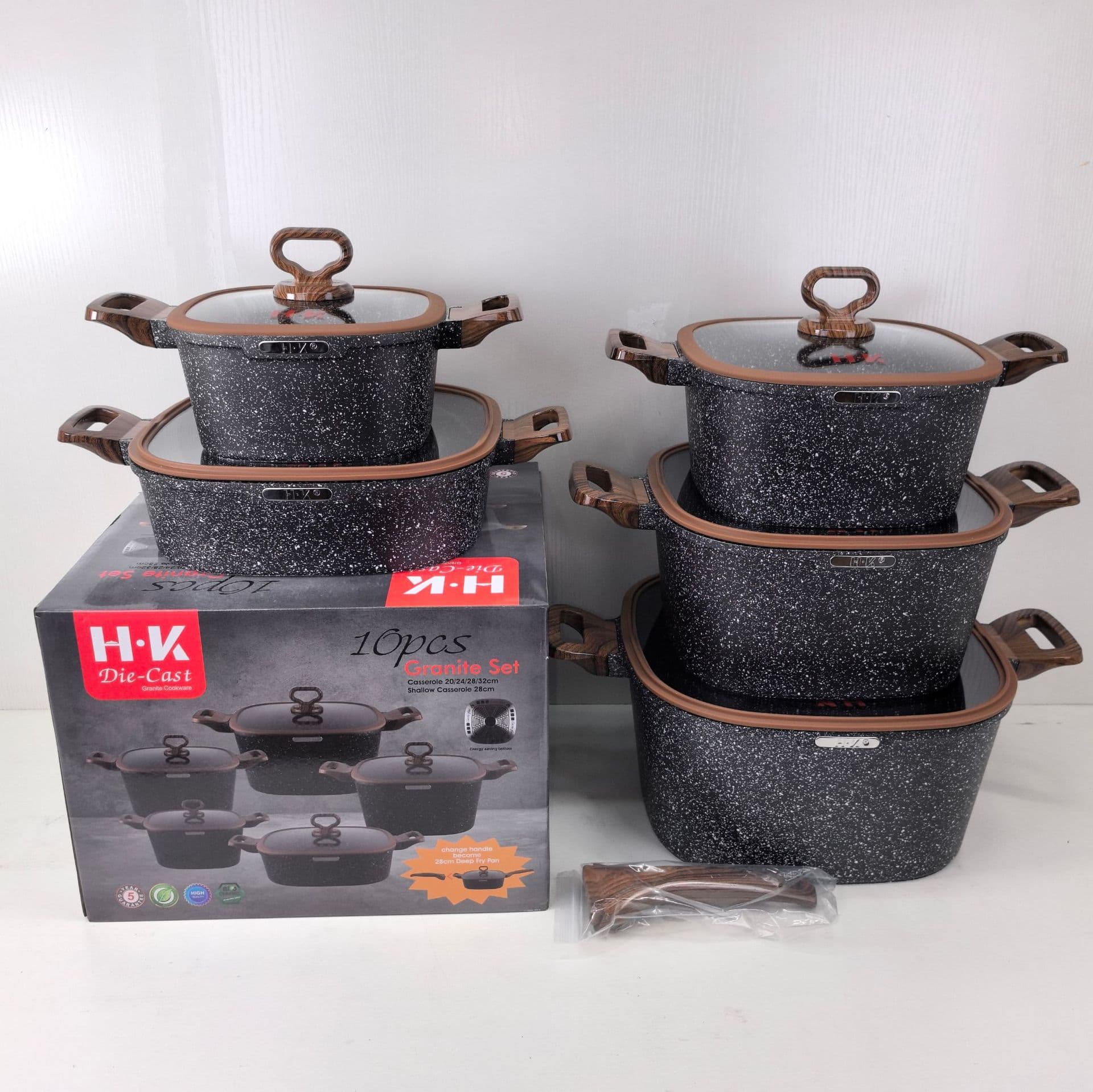New High-End Square Pot 10-Piece Set Silicone Lid Non-Stick Pot Set Die-Cast Pot Marble Coating Cookware Set POT