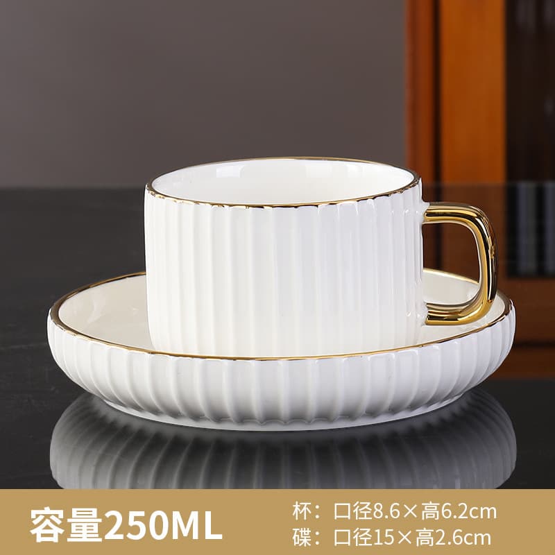 Cross-border 6-Piece Premium Ceramic Coffee Cup Set, Café Latte Small Luxury Cup with Saucer, Light Luxury Style