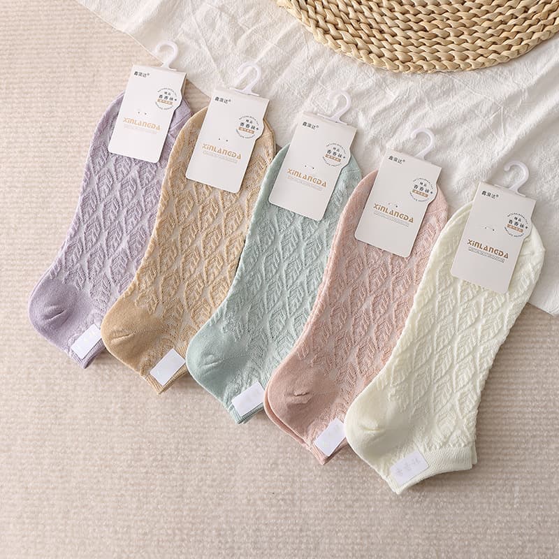 Women's Short Low-Cut No-Show Socks, Embossed Cotton, Anti-Slip, Thin Summer Socks, Pure Cotton Wholesale