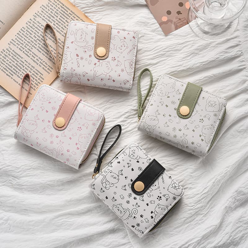 New simple Japanese wallet women's short compact folding zipper multifunctional student wallet cute coin card holder