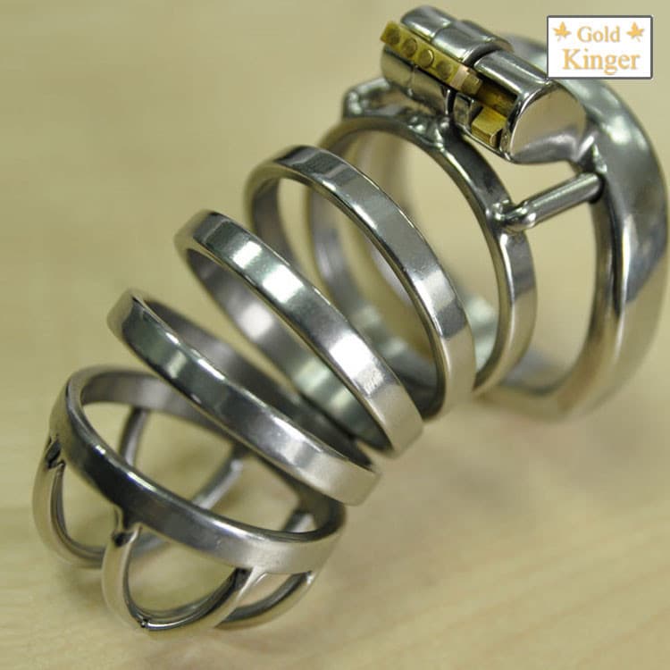 Male chastity lock stainless steel curved cock ring sissy CB cage SM training fetish abstinence bird cage auxiliary strap A274