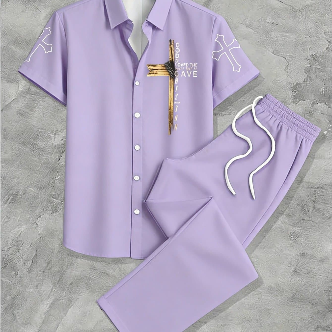 Amazon Short Sleeve Shirt and Pants Set Independent Station Men's Two-Piece Set Men's Daily Single-Breasted Cardigan Casual