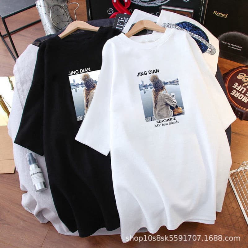 Plus Size Women's Short Sleeve T-Shirt, Korean Loose Fit, Mid-Length, Versatile Half-Sleeve Top