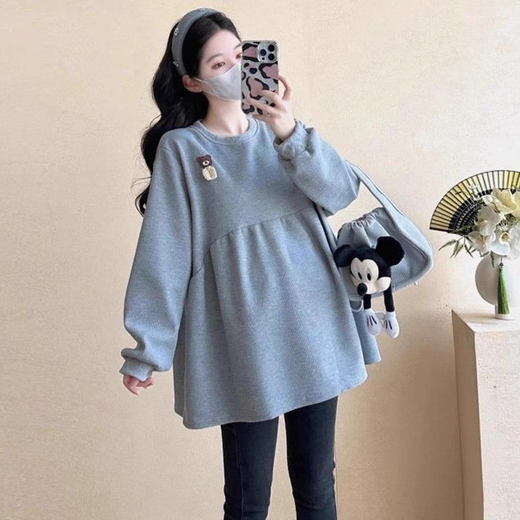Spring and Autumn Baby Doll Shirt, Mid-Length Fashionable Casual Loose Sweatshirt, Autumn Sweatshirt Top, Maternity Top