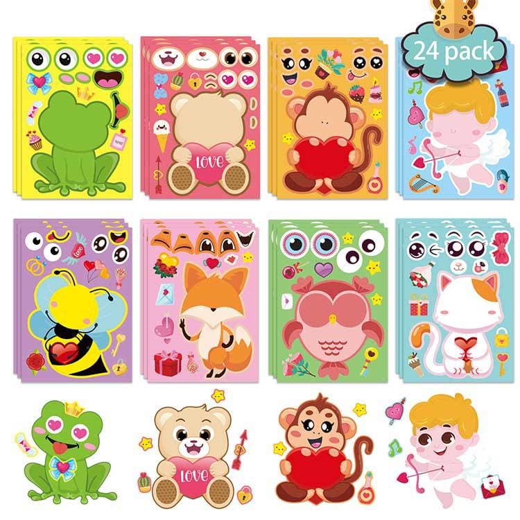 Valentine's Day DIY Stickers, Animal-shaped Stickers, Valentine's Day Party Games Children's Toy Adhesive Stickers