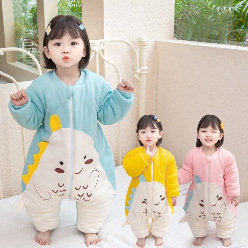 Baby Sleeping Bag for Autumn and Winter, 1-2-3 Years Old, Boys and Girls, Thickened, Leg-Separated, Anti-Kick Blanket, Children's Pure Cotton Pajamas