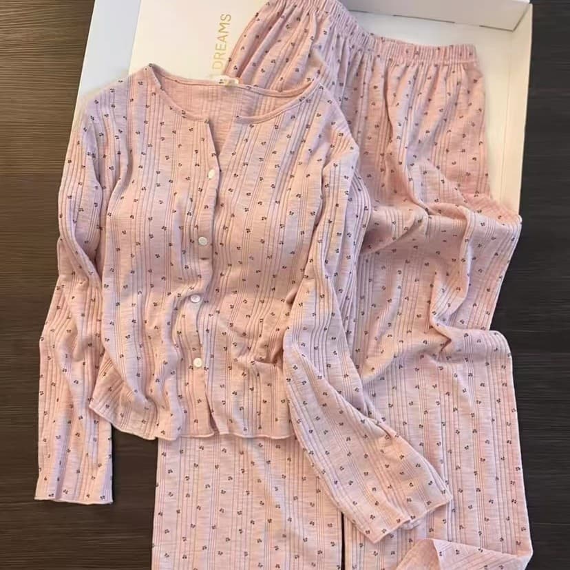 Korean sweet little floral cotton gauze pink pajamas for women autumn 2025 new casual home with chest pad two-piece set