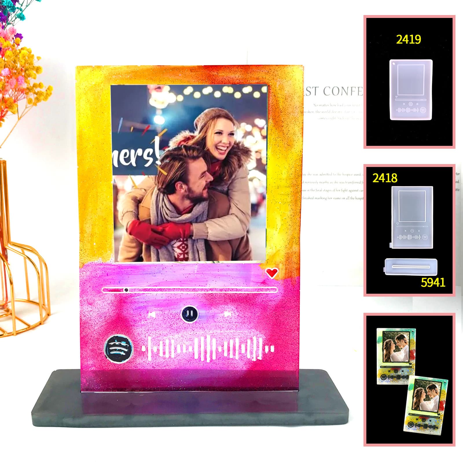 MP3 Photo Frame Resin Mold DIY Square Frame Stand Set Frame Keychain Pendant Silicone Mold