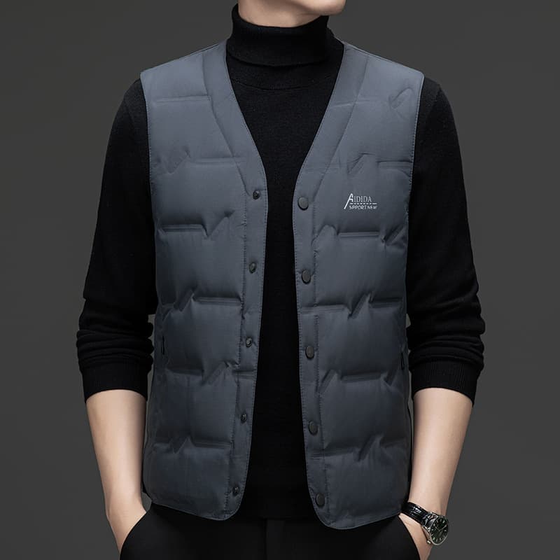 Men's Vest 2024 Winter New Korean Style Elegant Fashion V-Neck White Duck Down Vest Sleeveless Thickened Slim Fit