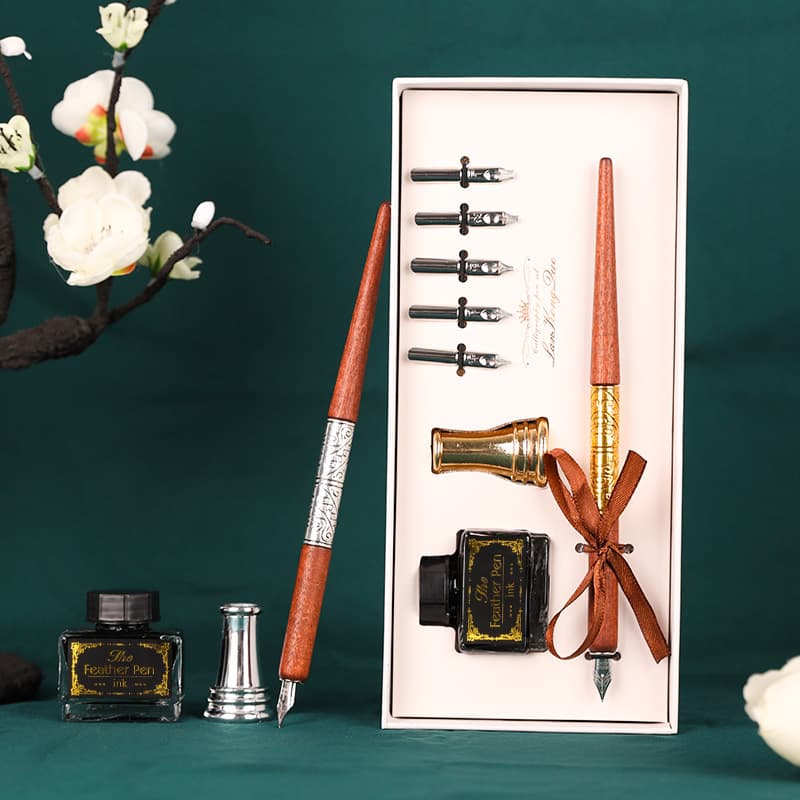 European Style Wooden Stick Calligraphy Pen Set Beginner Gift Set Single Stick Gift Pen Sharp Design Blue Peacock Brand