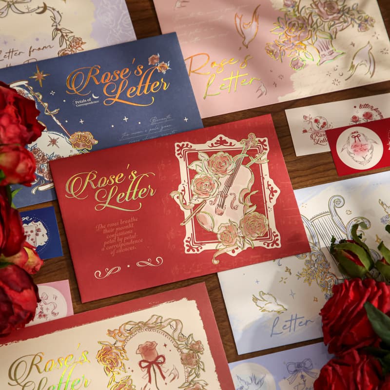 Mr. Paper Envelope with Seal Sticker - Rose Letter, Wish Rose Theme Illustration Student Message Envelope Set
