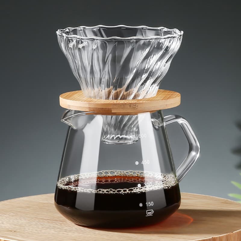 Coffee Pot Set: Pour-Over Filter Dripper with Glass Sharing Carafe, Scale, and Cold Brew Cup for American Style