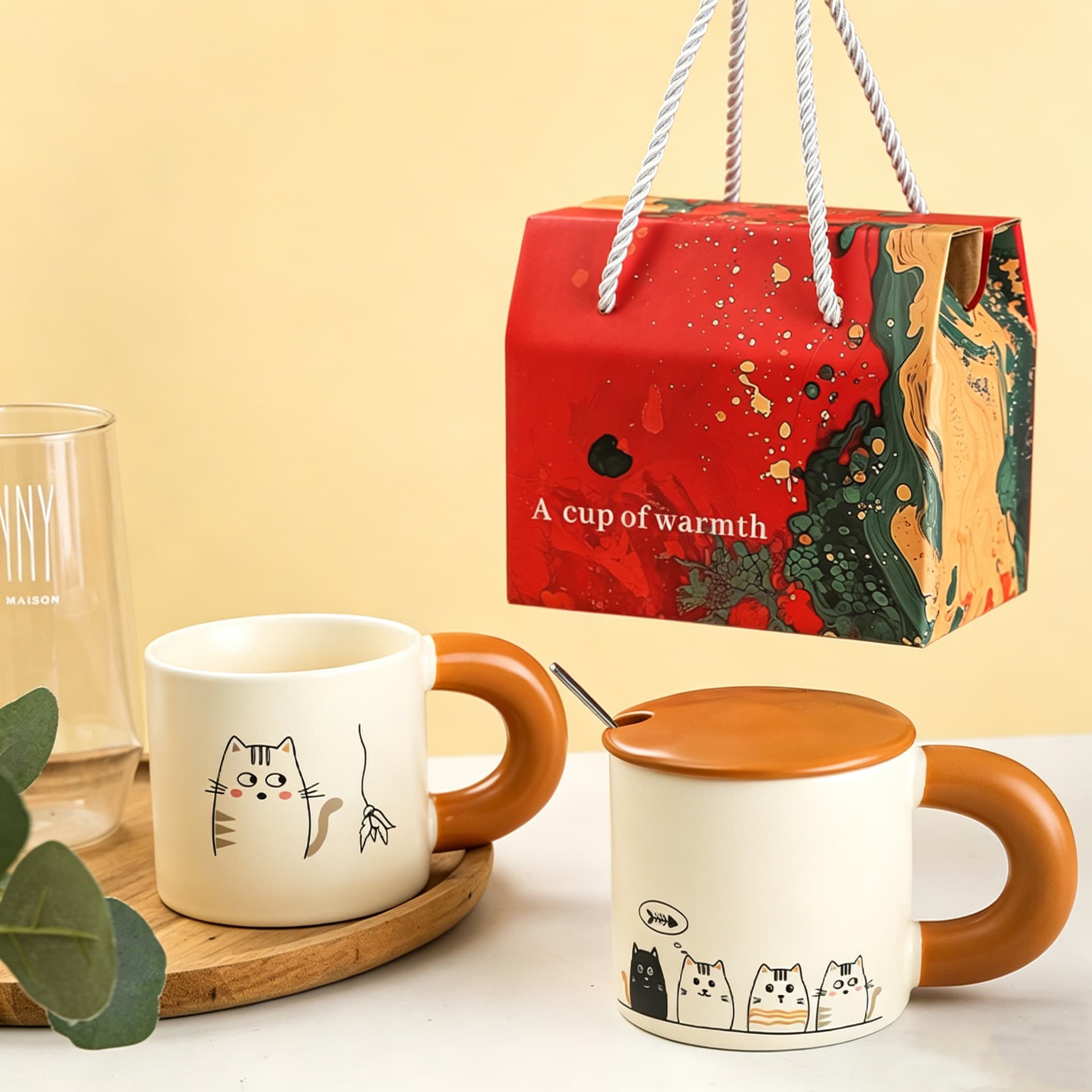 Cute Cat Ceramic Mug Large Capacity Drinking Cup Creative Cartoon Couple Mugs Pair Gift