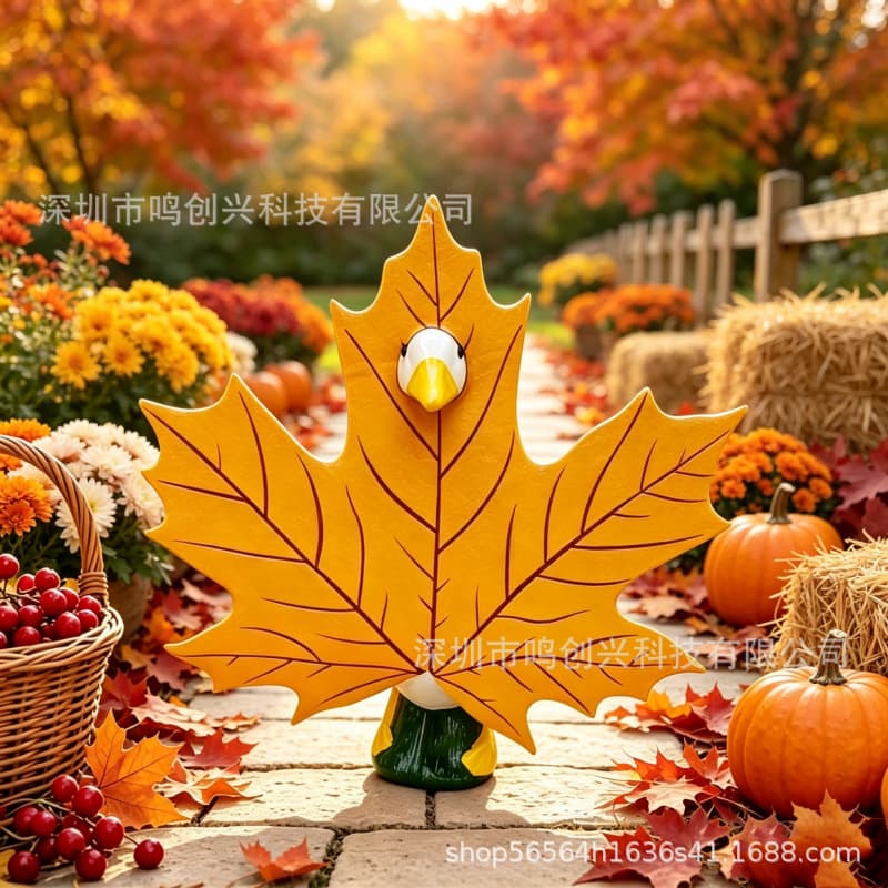 Cross-border new 23-inch porch goose autumn maple leaf decoration autumn harvest outdoor lawn courtyard goose statue