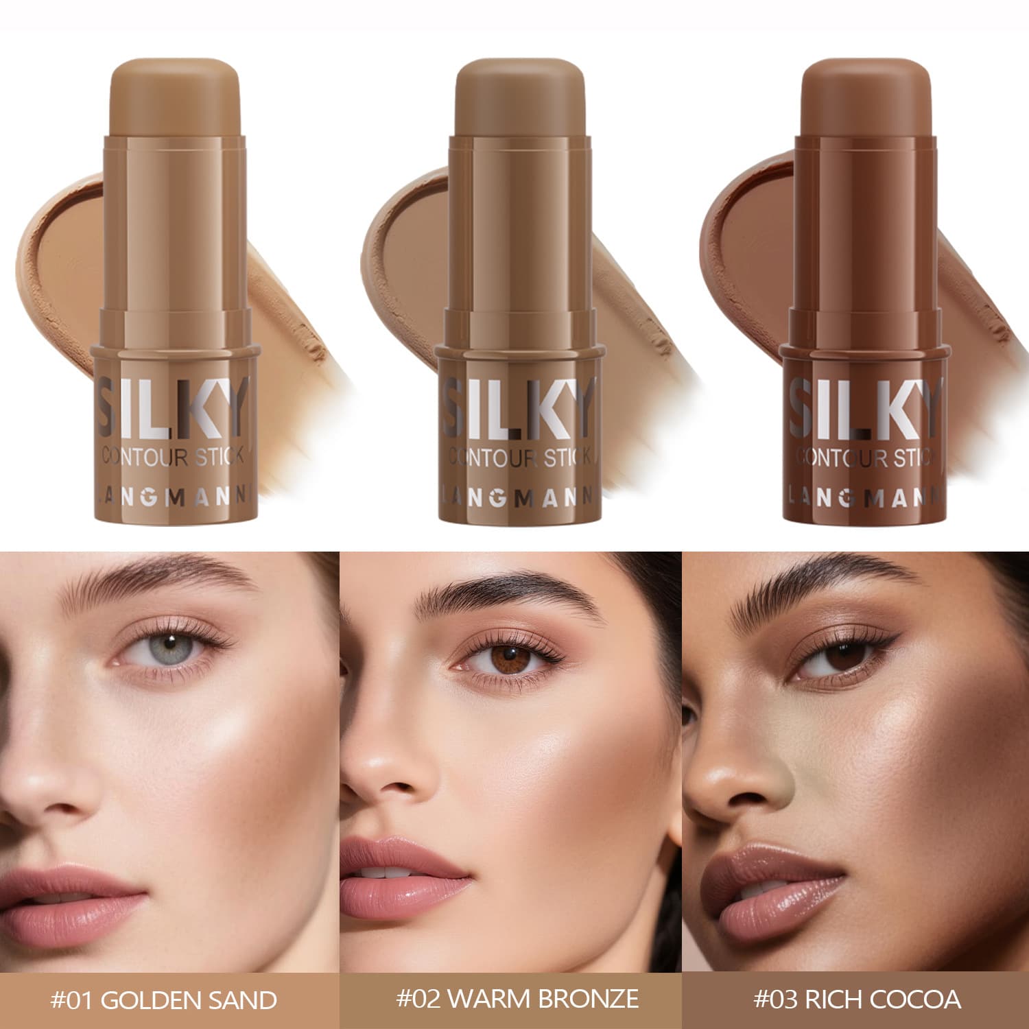 LANGMANNI Three-Color Contour Stick for Multi-Functional Face Brightening, Cross-Border Amazon Best-Seller