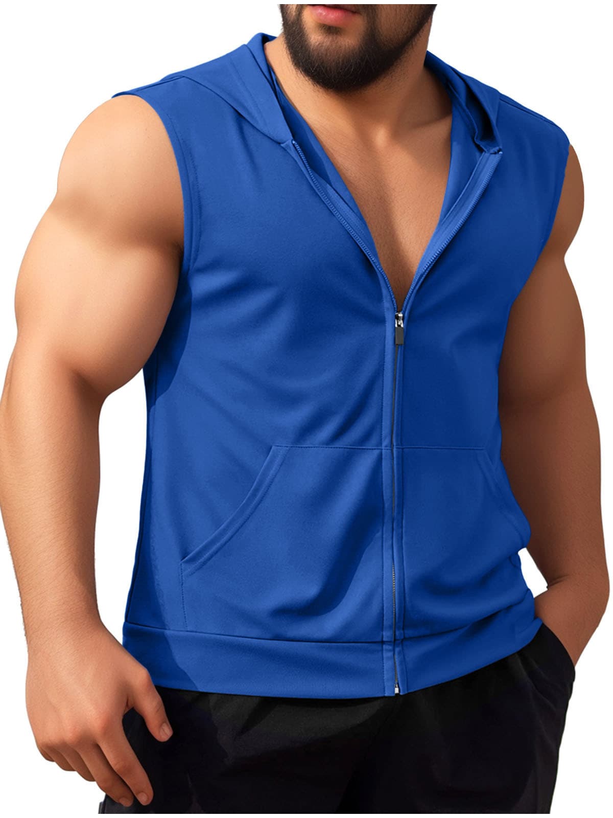2024 Summer New Export Men's Sleeveless Hooded Casual Sports Solid Color Vest