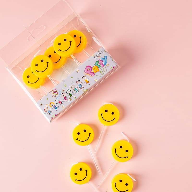 Yellow Smiley Face Birthday Candle Cute Cartoon Creative Popular Party Decoration Candle Handmade Semi-Mechanical Process